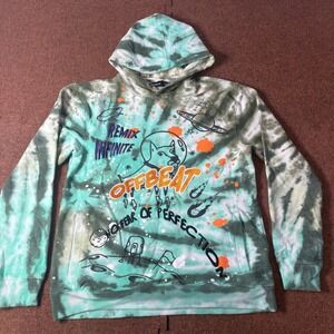 A+ gym Offbeat Mens Green Tie Dye Space Dog Graphic Hoodie Sweatshirt Medium